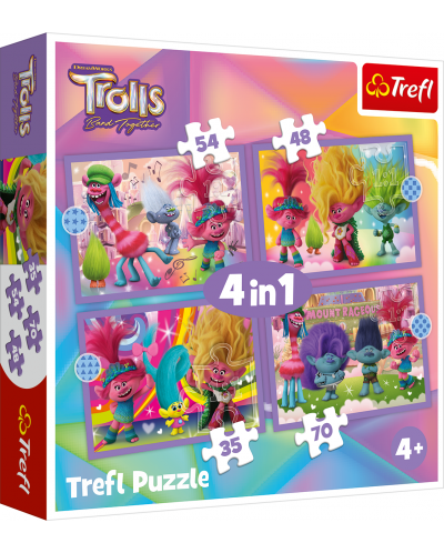 Puzzle Trefl 4 în 1 - Aventurile trolilor colorați - 1
